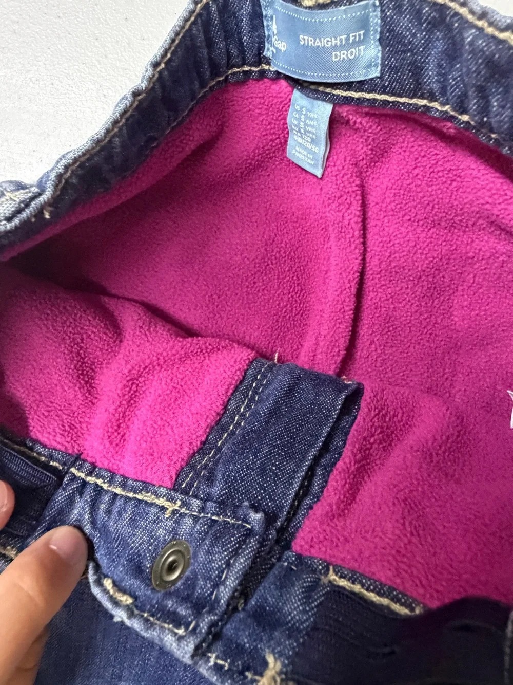 Baby Gap Kids Size 5 Fleece Lined Straight Fit Jeans Dark Wash Denim